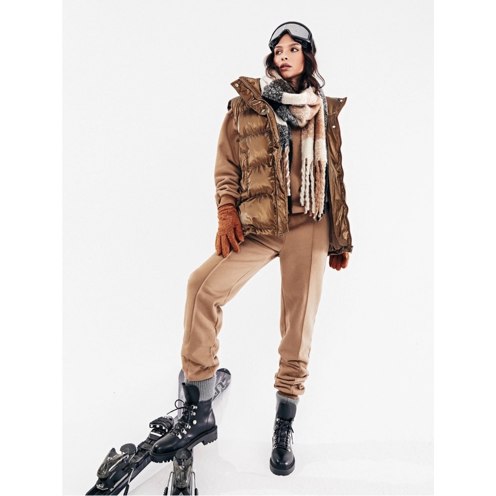 Colorblock Plaid Knit Pastel Colors Wide Scarf Beige Tan Cream Brown - Picture 2 of 8
